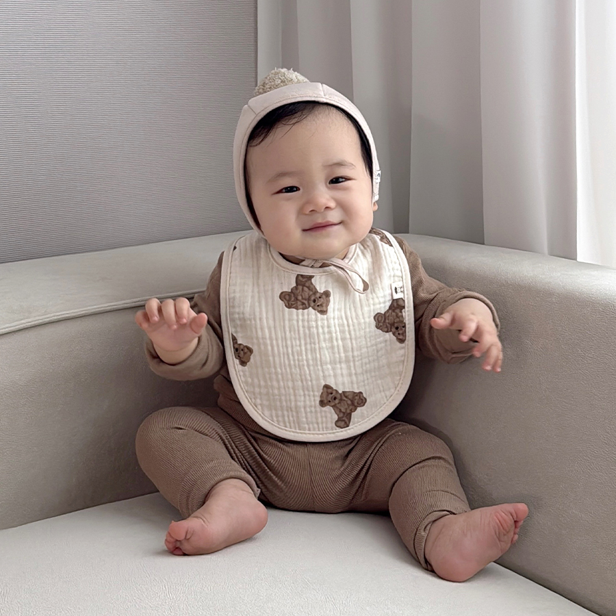 바니블라썸 4중거즈 면 아기 턱받이 살구 유아턱받이 침받이 스카프빕