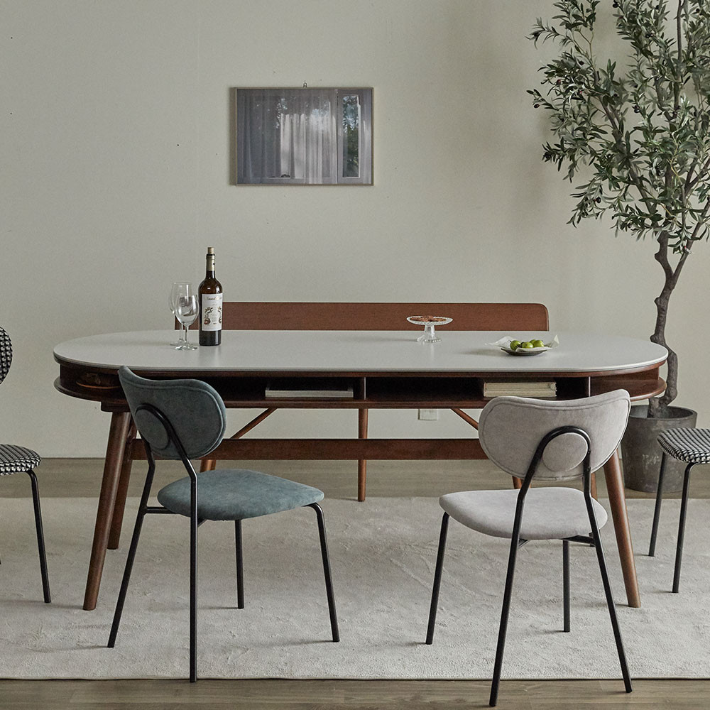 데이지 양면 원목 세라믹식탁 수납 직사각형 테이블 6인용 스퀘어 화이트 그레이 1800