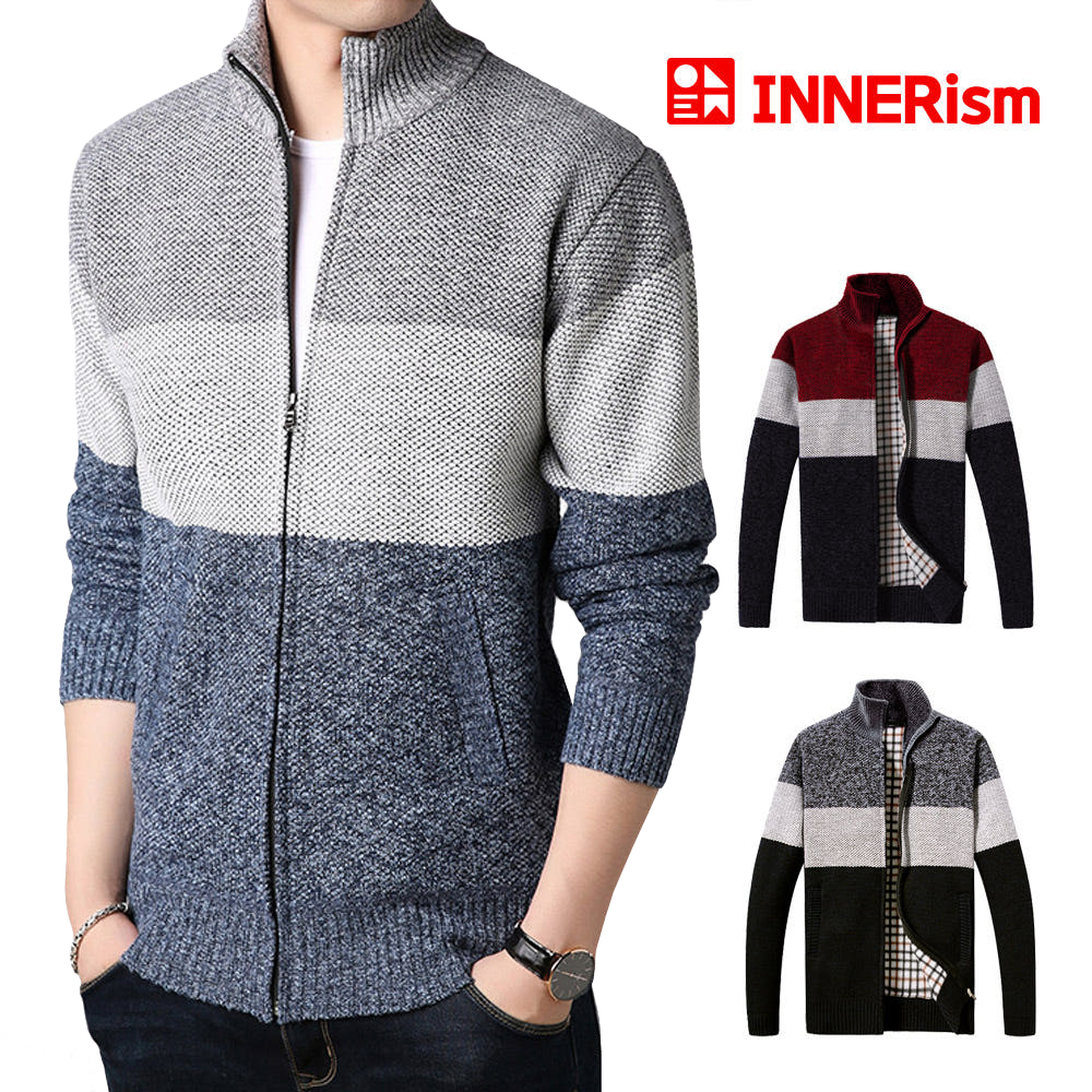 이너리즘 남성 배색 기모 집업가디건 2종