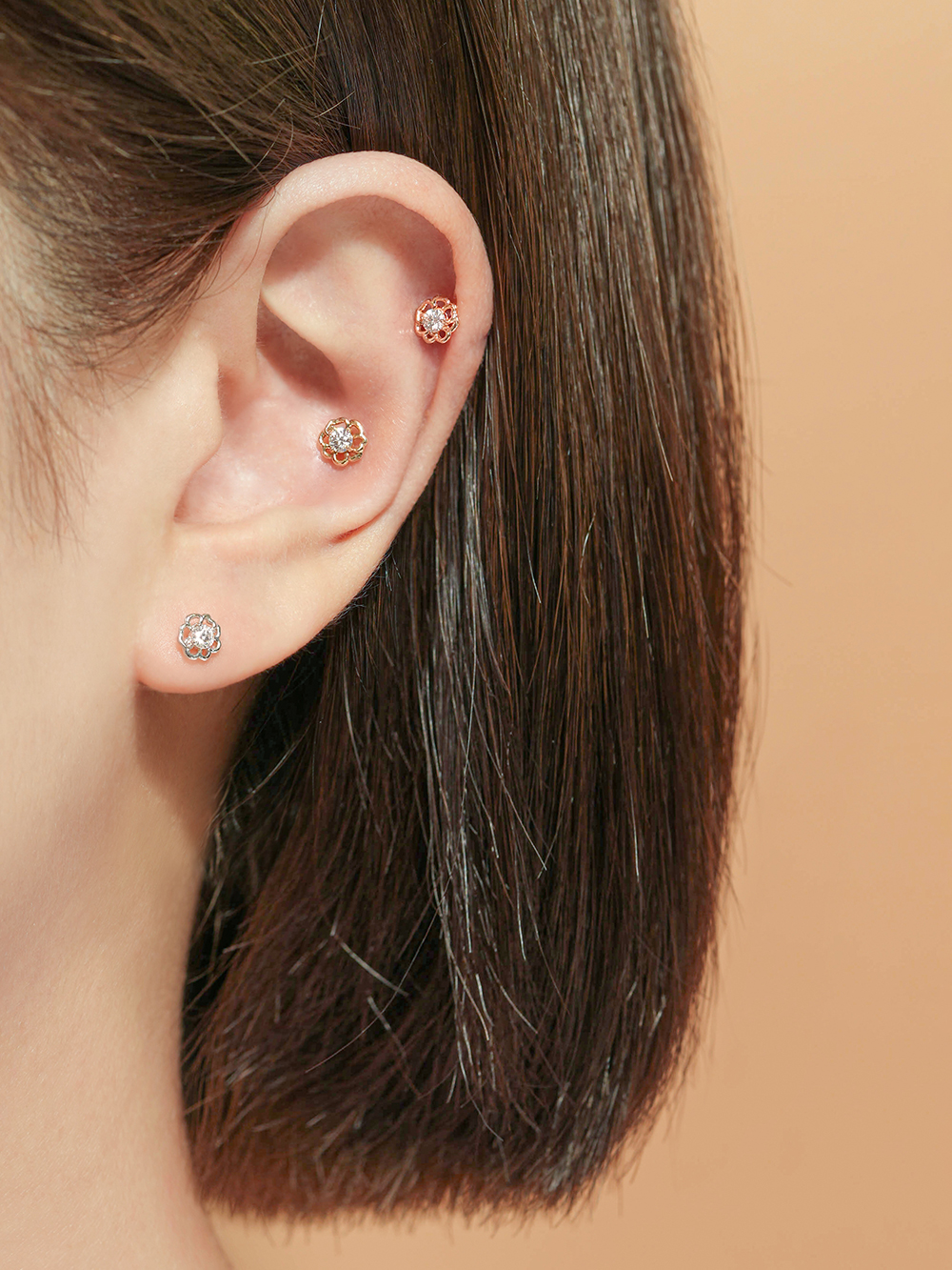 [0.8mm]14K 인터널 모이사나이트 다이아 팬지 라블렛 피어싱 귀걸이 - 상세 이미지 5