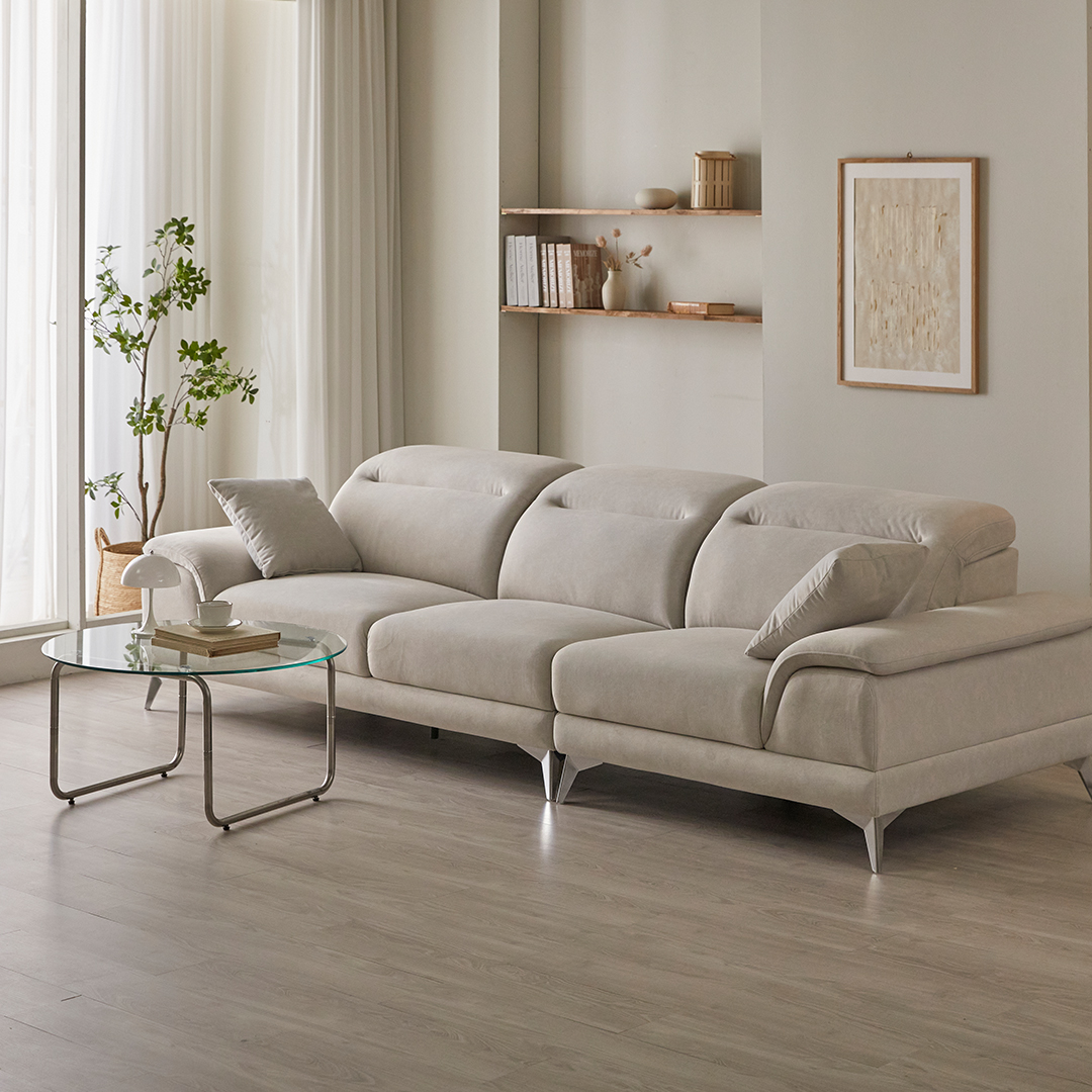 [특판행사] 아크 루카스 패브릭 소파 이지클린 갤럭시원단 스툴 스툴미포함, 아이보리, 4인용