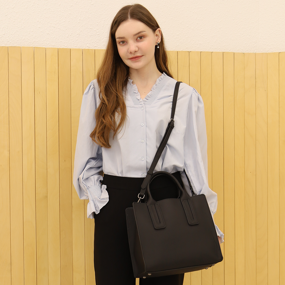 소가죽 클래식 스타일 토트 크로스백 2way 데일리백 HGSM0157BR 이미지 6