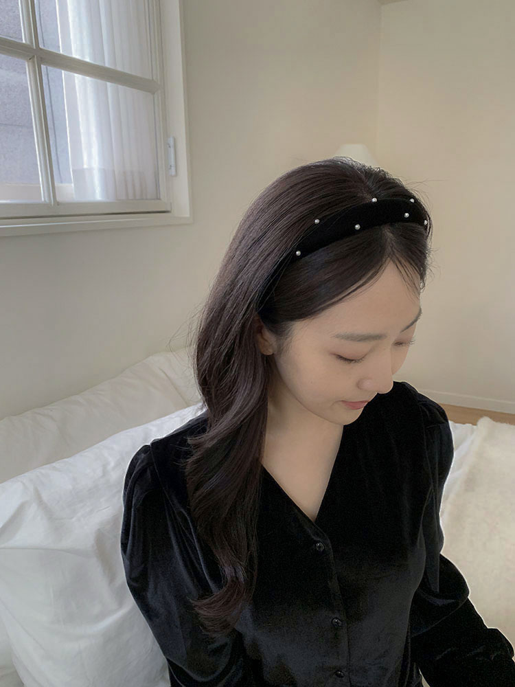 [자체제작] 클래식 펄 헤드밴드 (슬림) - 볼륨 진주 얇은헤어밴드 귀안아픈머리띠 - 상세 이미지 4