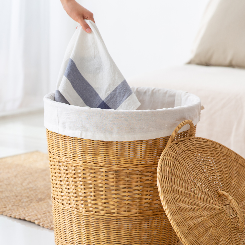 라탄 원형 세탁바구니 빨래바구니 빨래통 런드리바스켓 이동식 세탁실 중