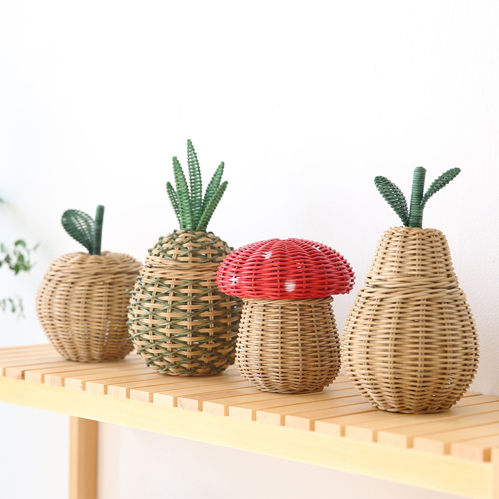 라탄 장난감바구니 수납 바스켓 정리 과일모양 원형 옷 야채 소품 머쉬룸