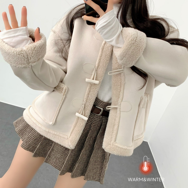 겨울 양털무스탕 노카라 떡볶이 스웨이드 퍼카라 무스탕 자켓 점퍼 - 상세 이미지 4