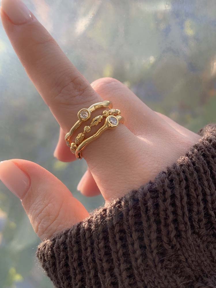 [무배] 셀프러브 티크 레이어드 링 - 실버925 큐빅 볼 체인 볼드 프리사이즈반지 이미지 6