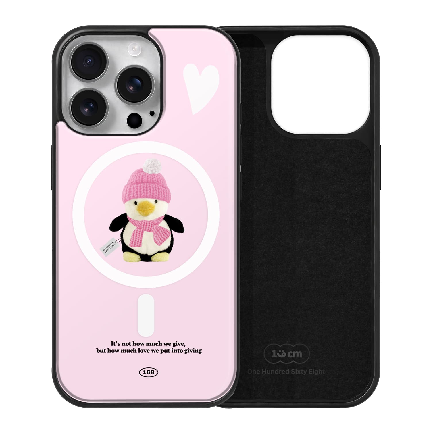 아이폰16 프로 케이스 맥세이프 우정 스웨이드 라벨 펭구 핑크 - 상품 이미지