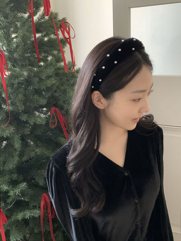 [자체제작] 클래식 펄 헤드밴드 (와이드) - 볼륨 진주 고급헤어밴드 귀안아픈머리띠 - 상세 이미지 4