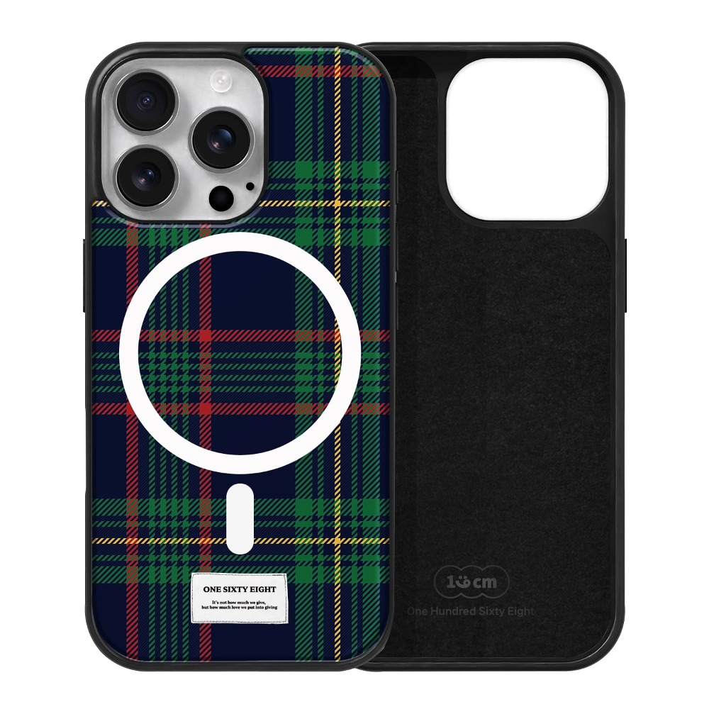 아이폰16 프로 케이스 맥세이프 하드 스웨이드 빈티지 무드 체크 - 상품 이미지