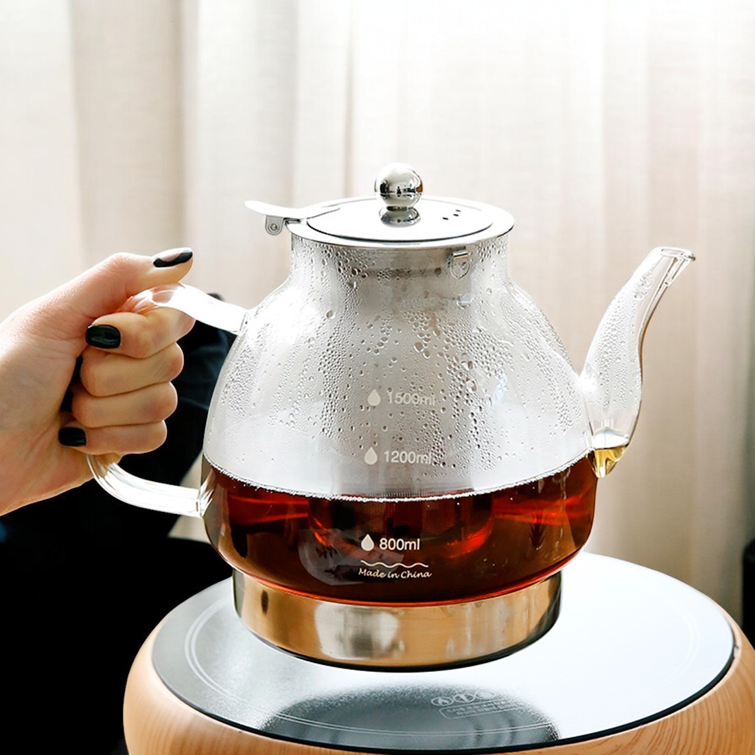 인덕션 유리주전자 차끓이는 약탕기 보리차 거름망 IH 전용 내열 유리 티팟 1.2L