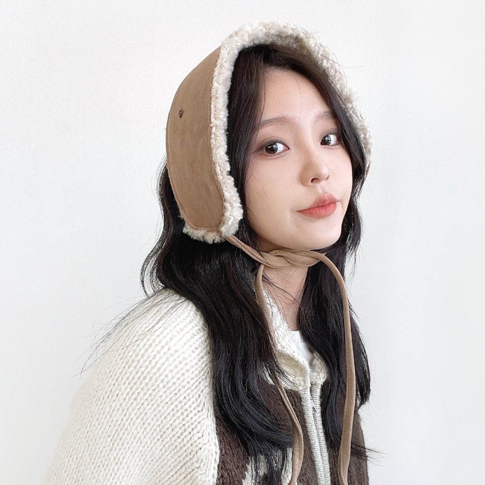 핀 무스탕 양면 리버시블 뽀글이양털 귀도리 남자 여자 겨울 방한 머플러 털 귀마개 - 상세 이미지 2