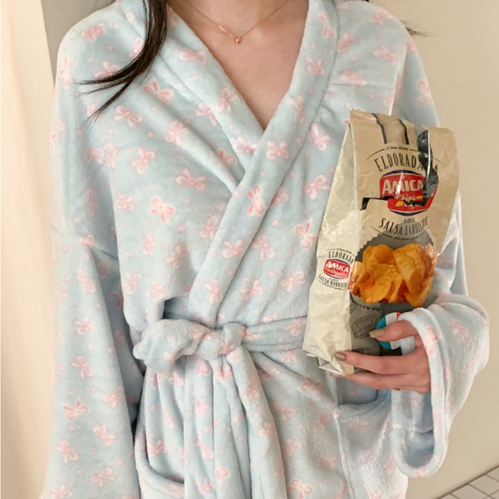 수면가운 극세사 로브 블루 리본 골프 목욕 나이트 수면 홈웨어 파자마 이미지 7