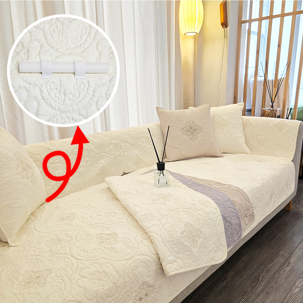 넓은 순면 쇼파패드 3인용 돌 소파매트 토퍼 논슬립 카우치 플라워 아이보리 90X180