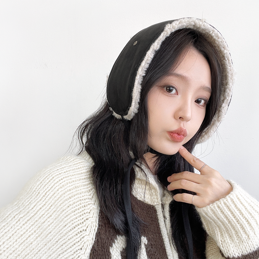 핀 무스탕 양면 리버시블 뽀글이양털 귀도리 남자 여자 겨울 방한 머플러 털 귀마개 - 상세 이미지 3