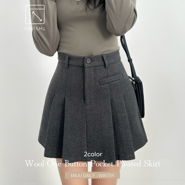 겨울모직 A라인 플리츠 미니 스커트 속바지