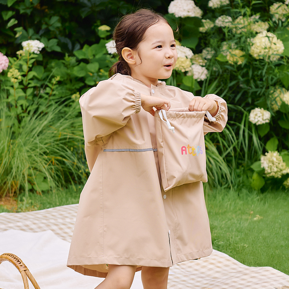 아띠빠스 아기우비 빛 반사띠 어린이 유아 레인코트 우비 두돌아기 안전 키즈 베이지 S