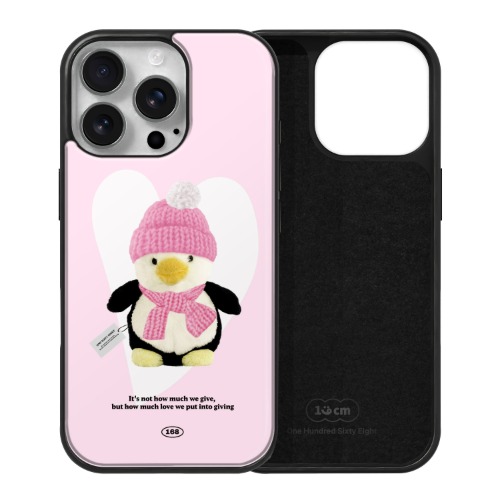 아이폰16 프로 케이스 맥세이프 우정 스웨이드 라벨 펭구 핑크 - 상세 이미지 2