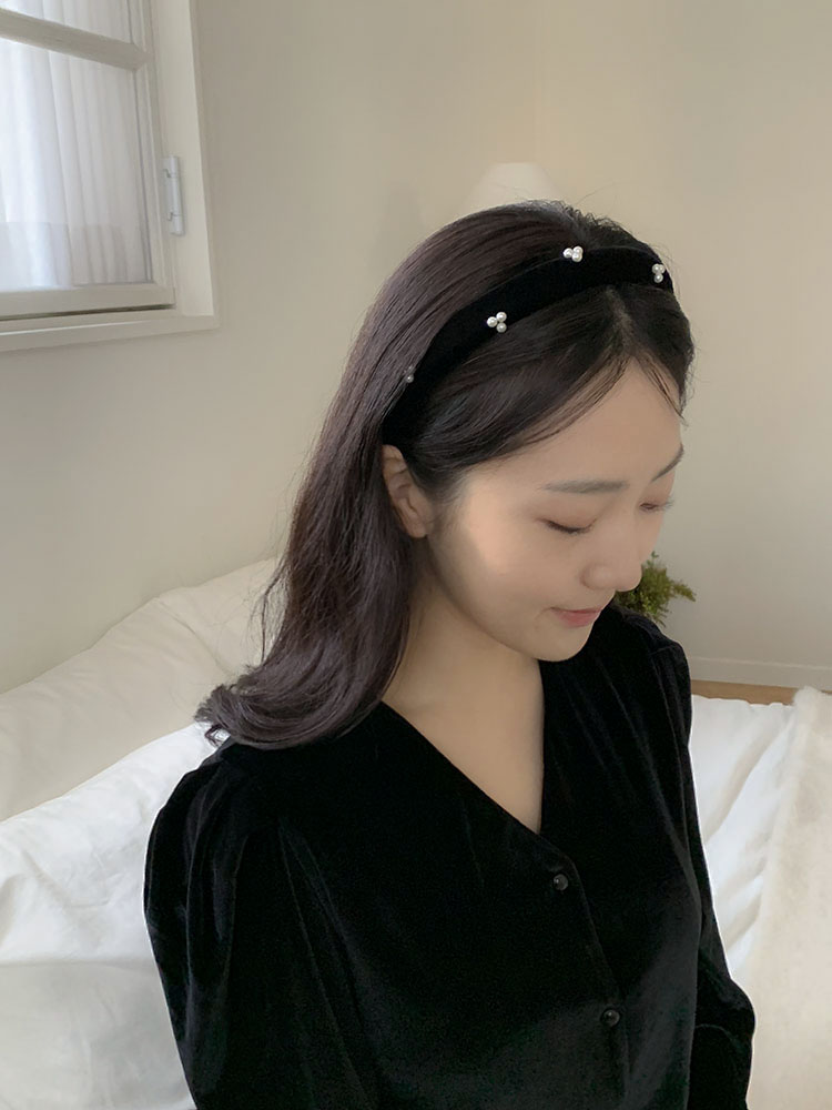 [자체제작] 클래식 펄 헤드밴드 (눈꽃) - 볼륨 진주 얇은헤어밴드 귀안아픈머리띠 - 상세 이미지 2