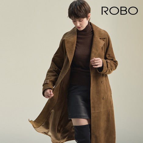 [로보] 스웨이드 더블버튼 롱 트렌치 코트 CCO24C160