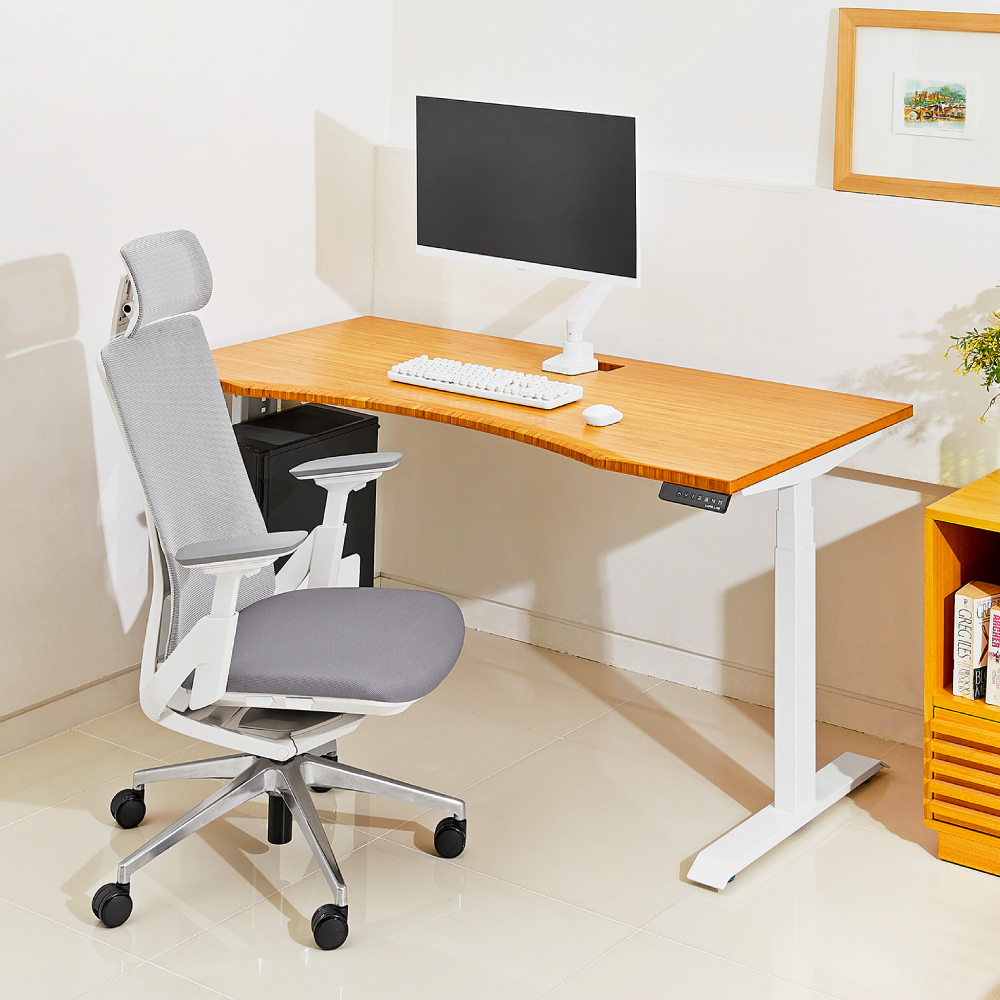 루나랩 원목 듀얼모터 전동 높이조절 책상 모션 데스크 스트라이프 일반 화이트 1200