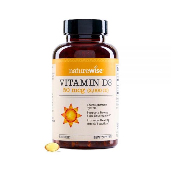 네이쳐와이즈 비타민 D3 2000IU(50mcg) 1년분 건강한 근육 기능 뼈 건강 면역 지원 비GMO 글루텐 프리 냉압착 올리브 오일 사용 포장은 다를... 
