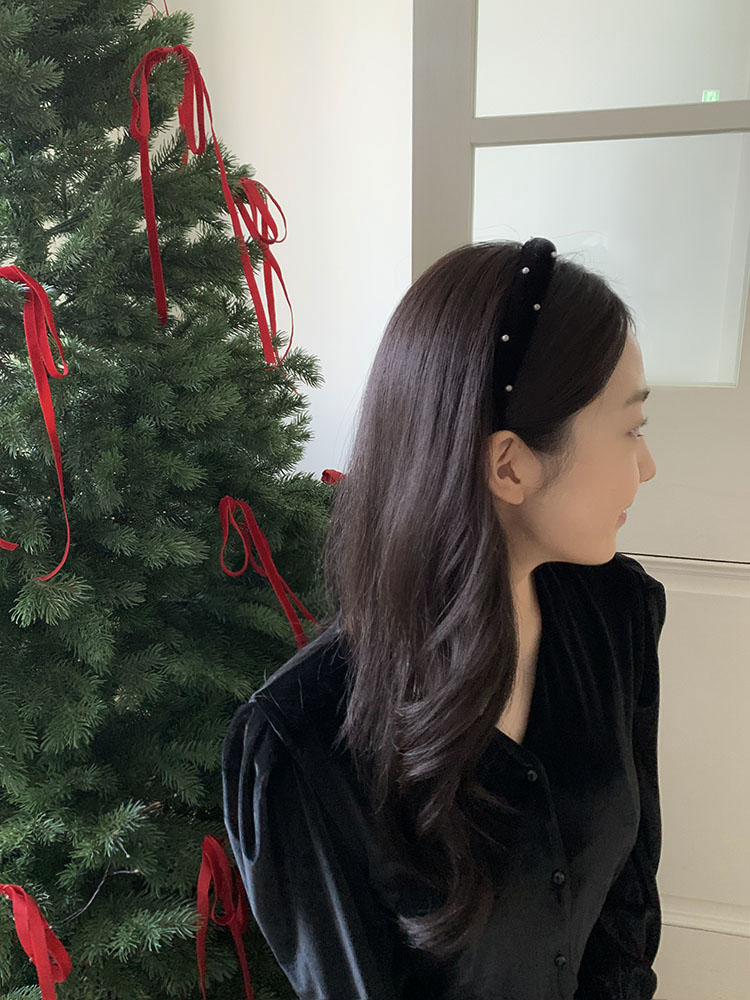 [자체제작] 클래식 펄 헤드밴드 (슬림) - 볼륨 진주 얇은헤어밴드 귀안아픈머리띠 - 상세 이미지 5