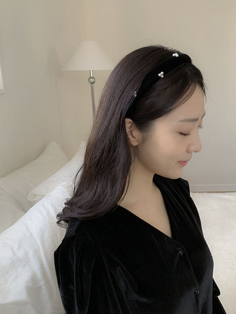 [자체제작] 클래식 펄 헤드밴드 (눈꽃) - 볼륨 진주 얇은헤어밴드 귀안아픈머리띠 - 상세 이미지 3