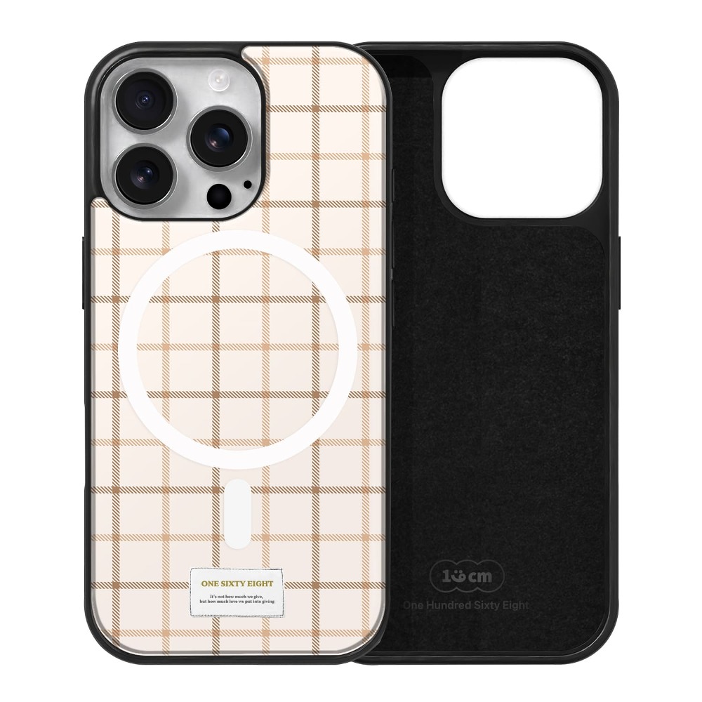 아이폰16 프로 케이스 맥세이프 우정 스웨이드 베이지 격자 패턴 - 상품 이미지