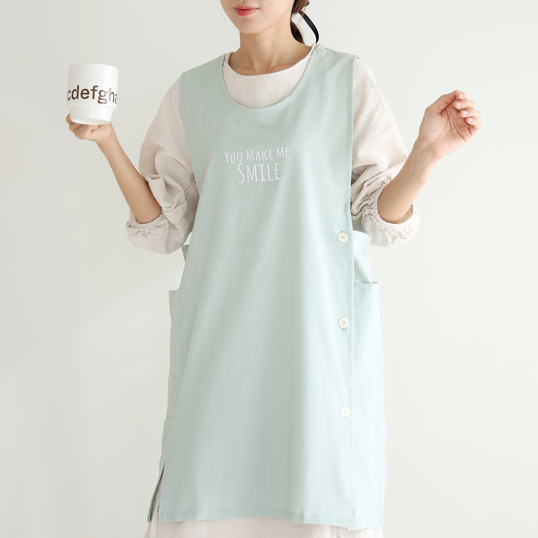 [미소쌤] 스마일 앞치마 보육교사 어린이집 원피스 빅사이즈 카페 미용