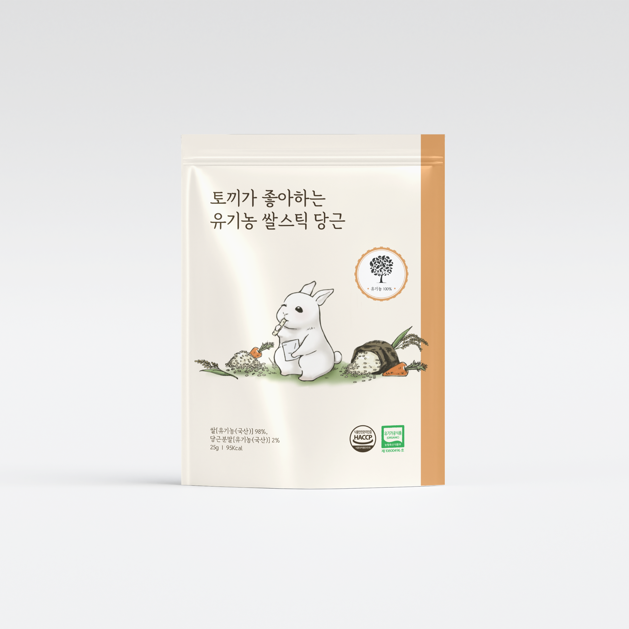 [14:00 이전 주문 당일 출고] [앨리스] 토끼가 좋아하는 유기농 쌀스틱 아이 간식 떡벙 쌀과자 롱스틱 당근, 25g, 1개