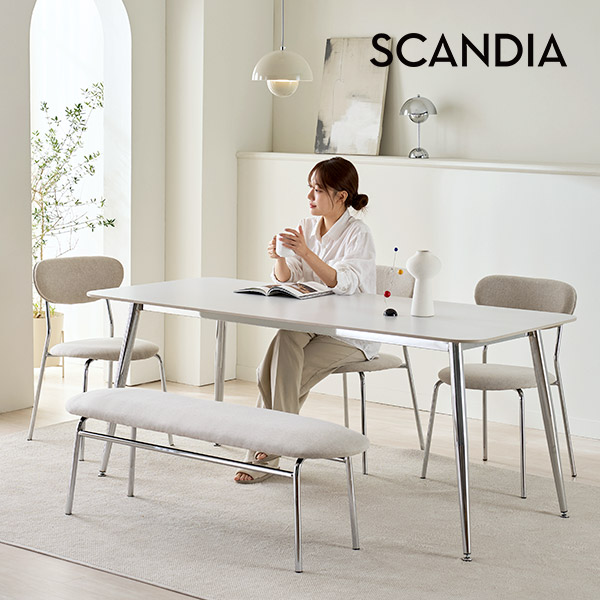 스칸디아 비에타 크롬 통세라믹 스퀘어 6인용 식탁세트(벤치1+의자3) - 메인 이미지