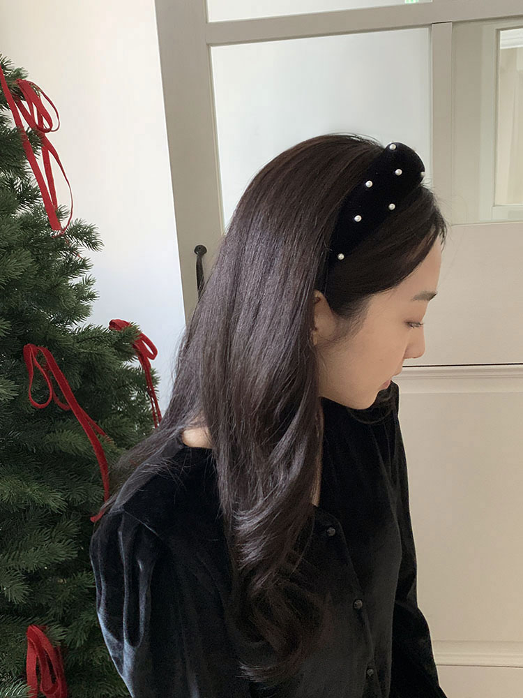 [자체제작] 클래식 펄 헤드밴드 (와이드) - 볼륨 진주 고급헤어밴드 귀안아픈머리띠 - 상세 이미지 5