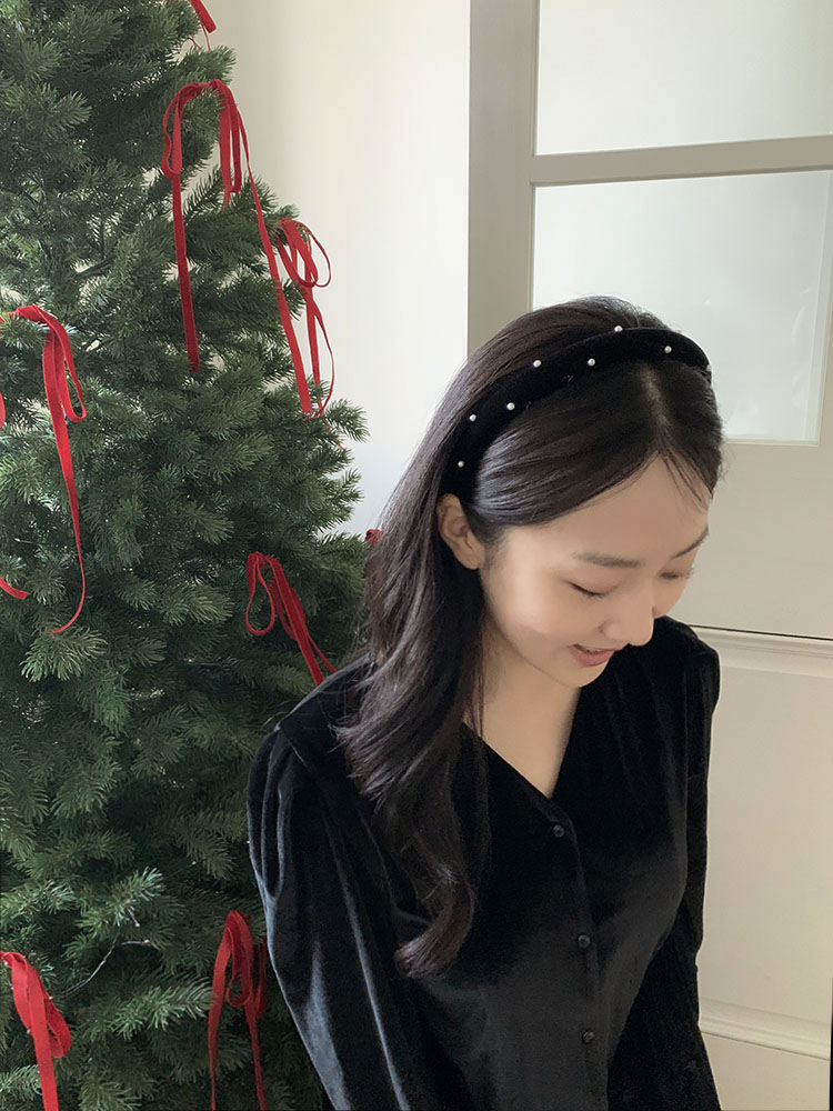 [자체제작] 클래식 펄 헤드밴드 (슬림) - 볼륨 진주 얇은헤어밴드 귀안아픈머리띠 이미지 6
