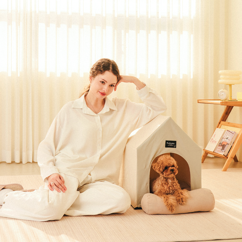 개과천선 코니 강아지 삼각 하우스 가죽 방수 쿠션 하우스 동굴집 애견 숨숨집 고양이