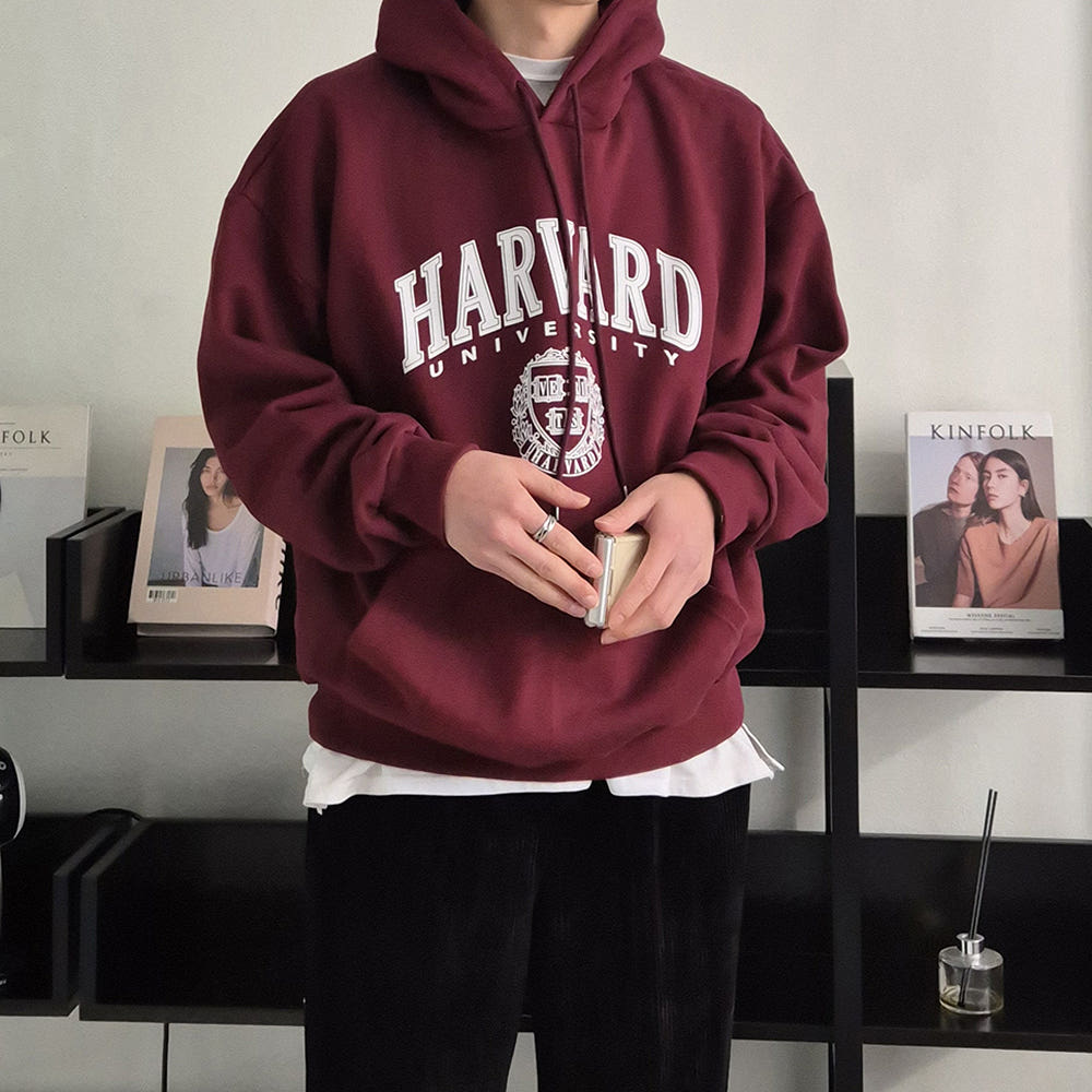 남자 기모후드티 레드 빨간 겨울 커플 남성 후드티 - 상세 이미지 3