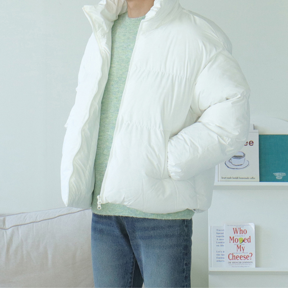 남자 숏패딩 오버핏 하이넥 웰론 커플 패딩 - 상세 이미지 3