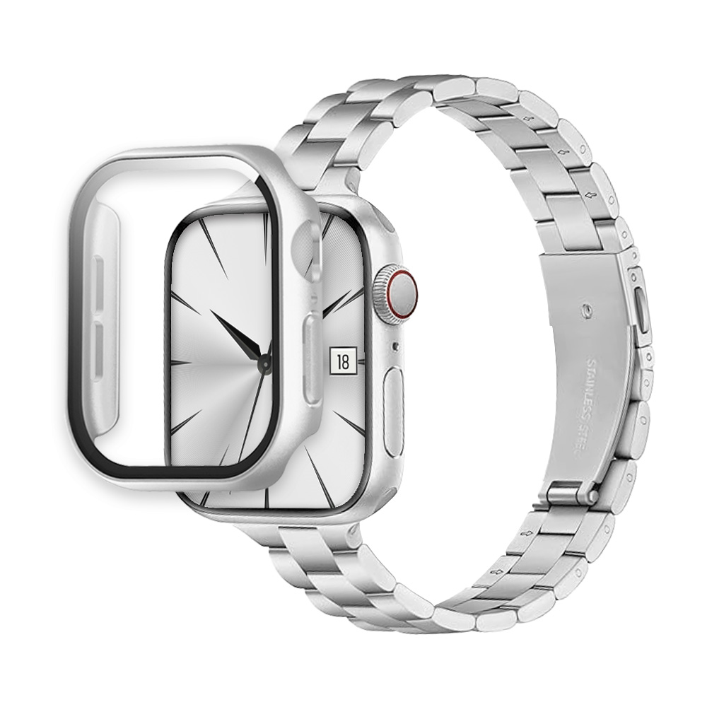 TXLX 애플워치 10 9 8 7 6 SE 2 슬림 메탈 스트랩 풀커버 케이스 세트