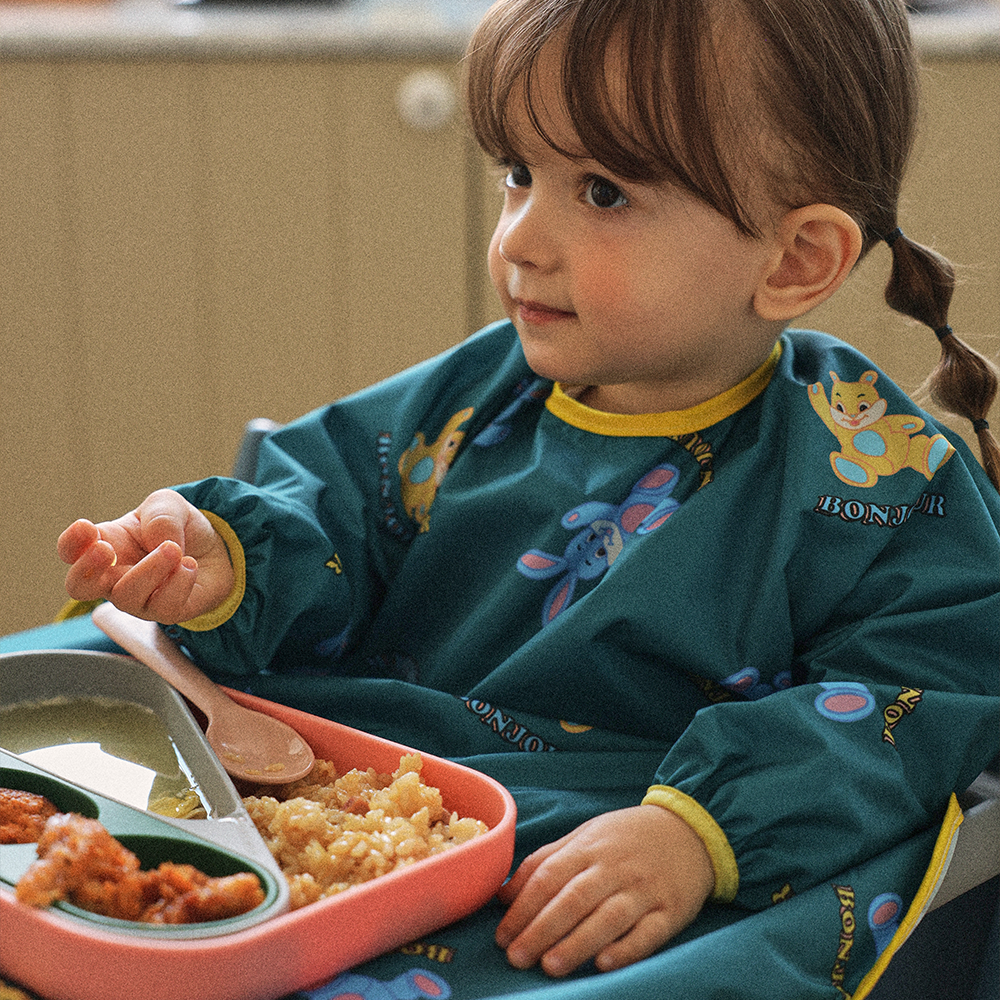 오우아스튜디오 이유식턱받이 2way 자기주도 식탁일체형 지퍼형 방수 멀티 나시 더비핑크