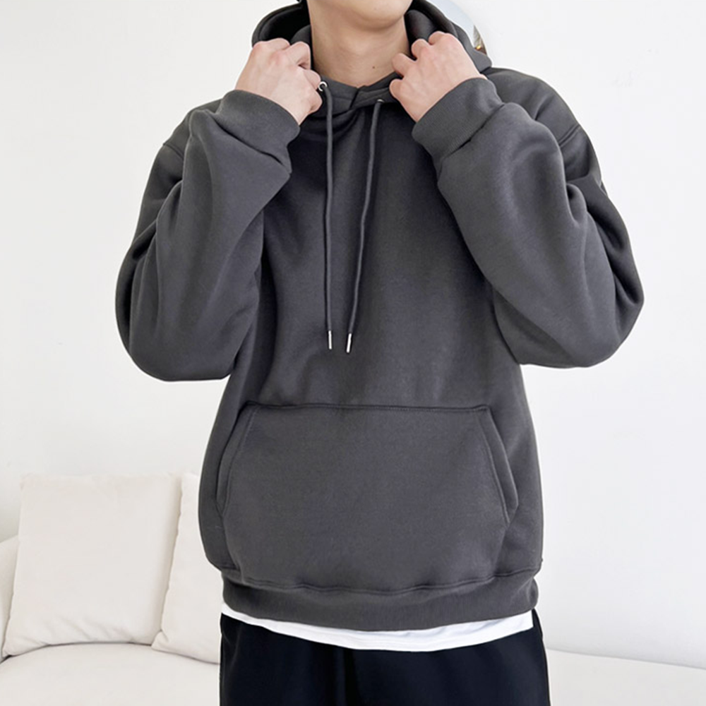모자큰후드티 양기모 두꺼운 커플 남성 기모 양털 무지 후드 - 상세 이미지 5