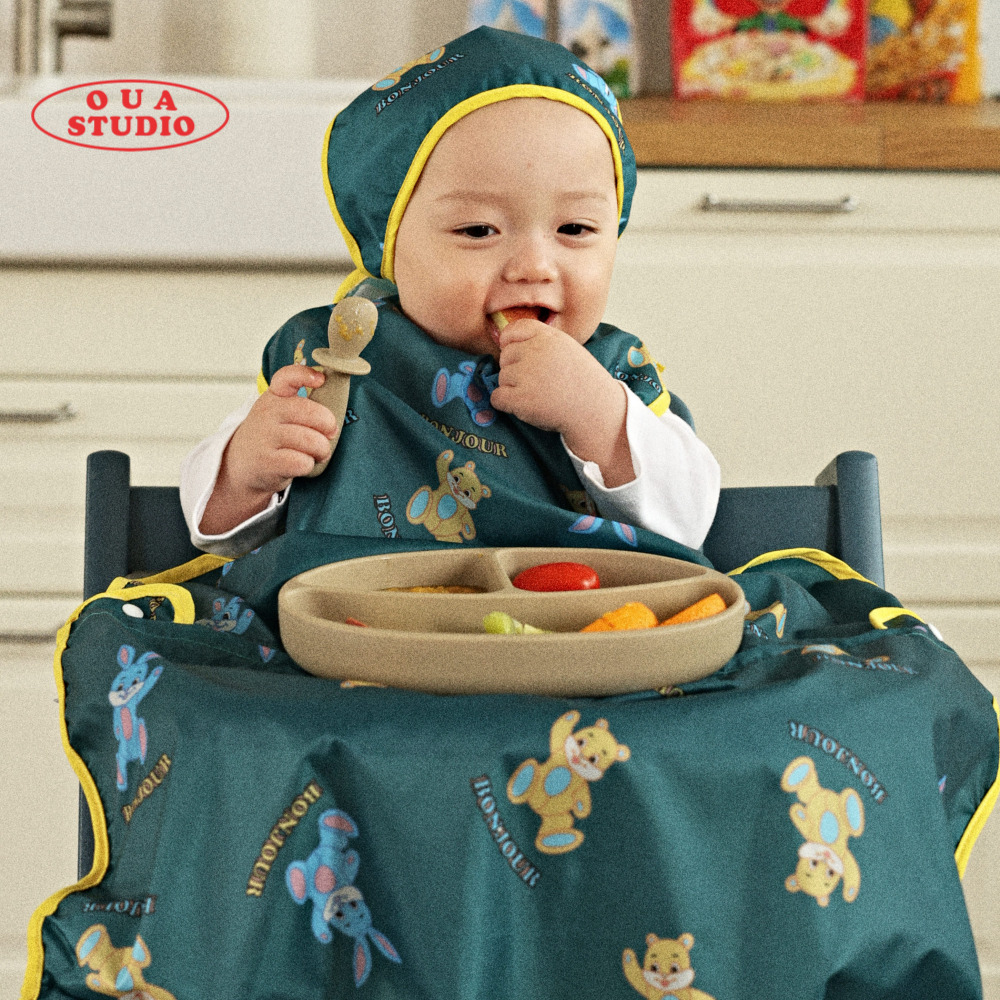 오우아스튜디오 이유식턱받이 2way 자기주도 식탁일체형 지퍼형 방수 멀티 나시 더비핑크