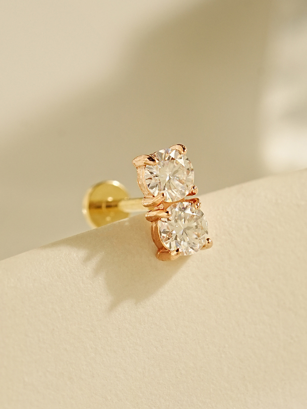 [1mm/1.2mm]14K 인터널 모이사나이트 다이아 더블 라블렛 피어싱 귀걸이 - 상세 이미지 2