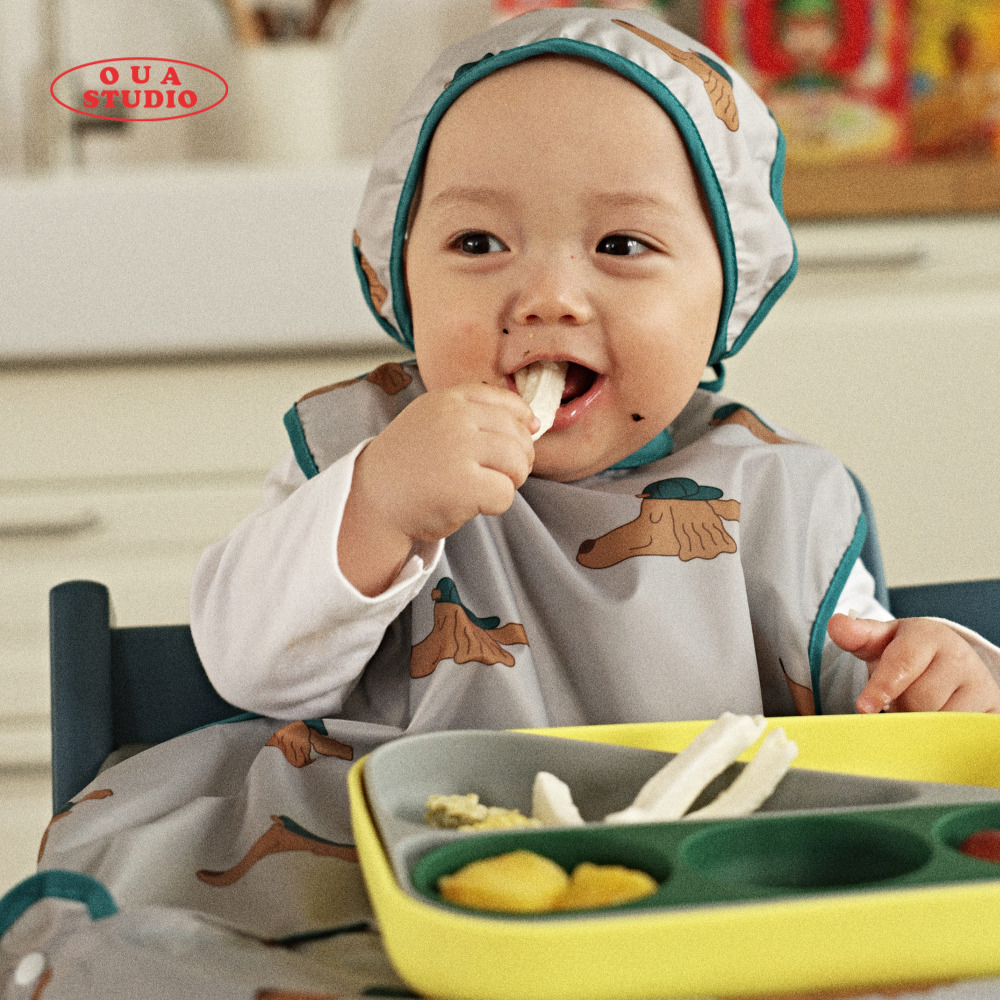 오우아스튜디오 이유식턱받이 2way 자기주도 식탁일체형 지퍼형 방수 멀티 나시 더비핑크