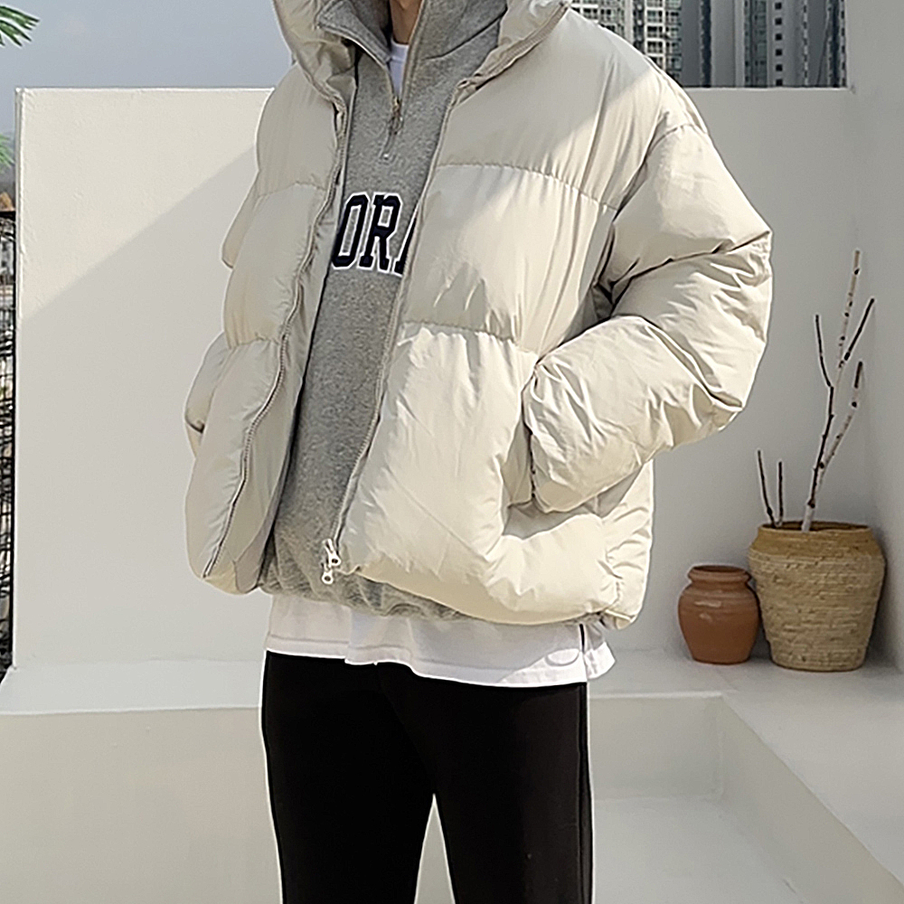 남자 숏패딩 오버핏 하이넥 웰론 커플 패딩 - 상세 이미지 4