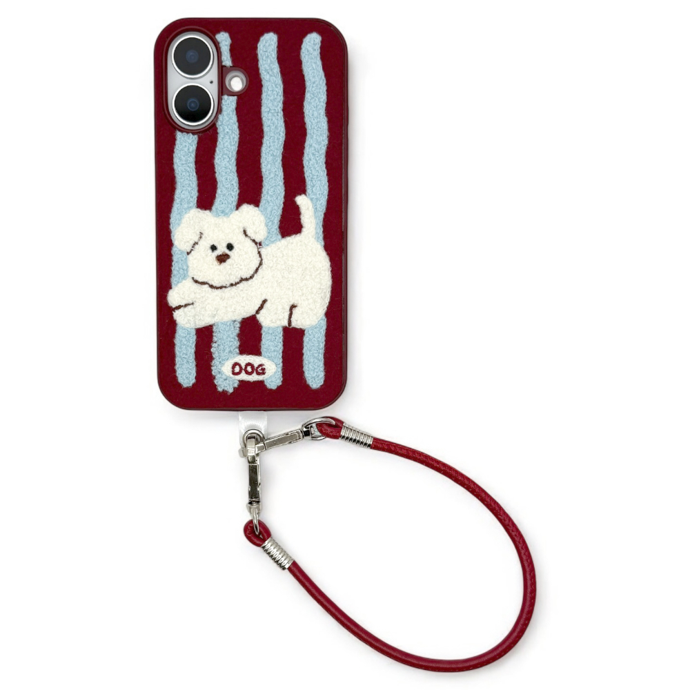 아이폰16 케이스 벨벳 벨로아 자수 강아지 - 상세 이미지 2
