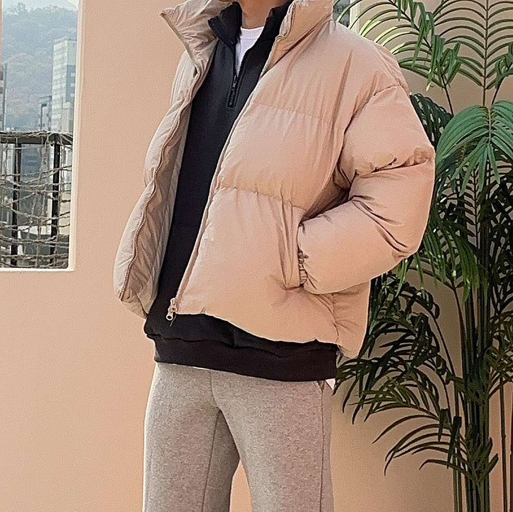 남자 패딩 오버핏 웰론 겨울 하이넥 남자 숏 패딩 - 상세 이미지 3