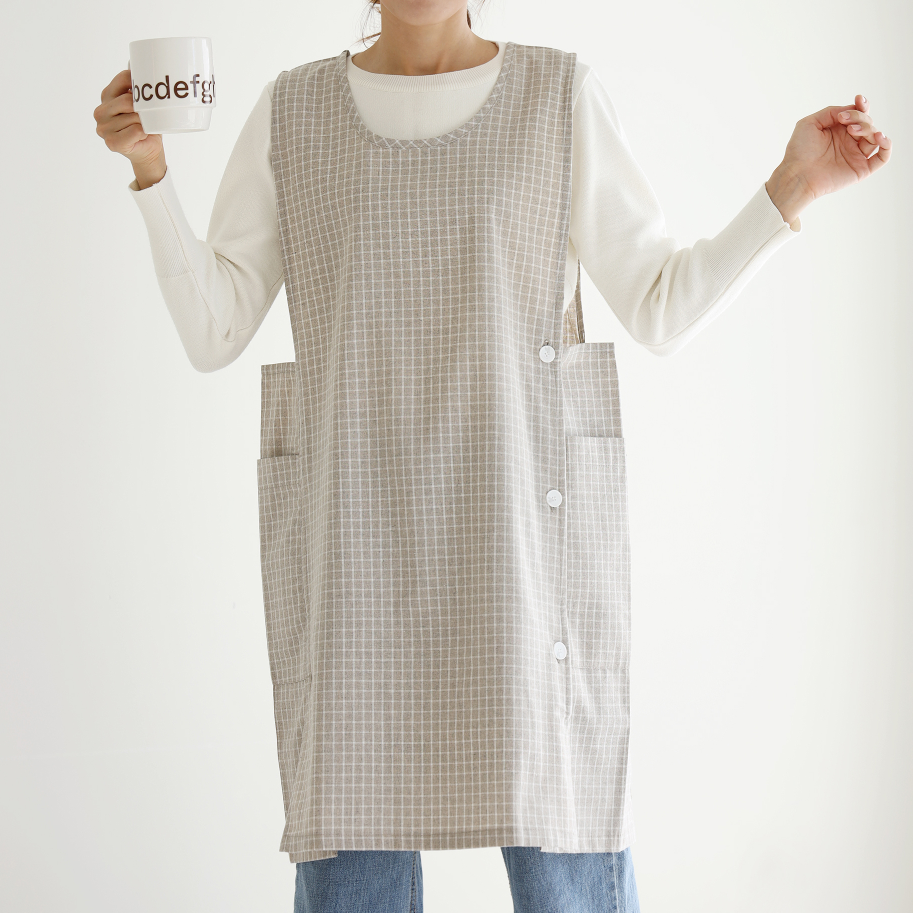 [미소쌤] 모던 체크 앞치마 보육교사 어린이집 유치원 카페 미용