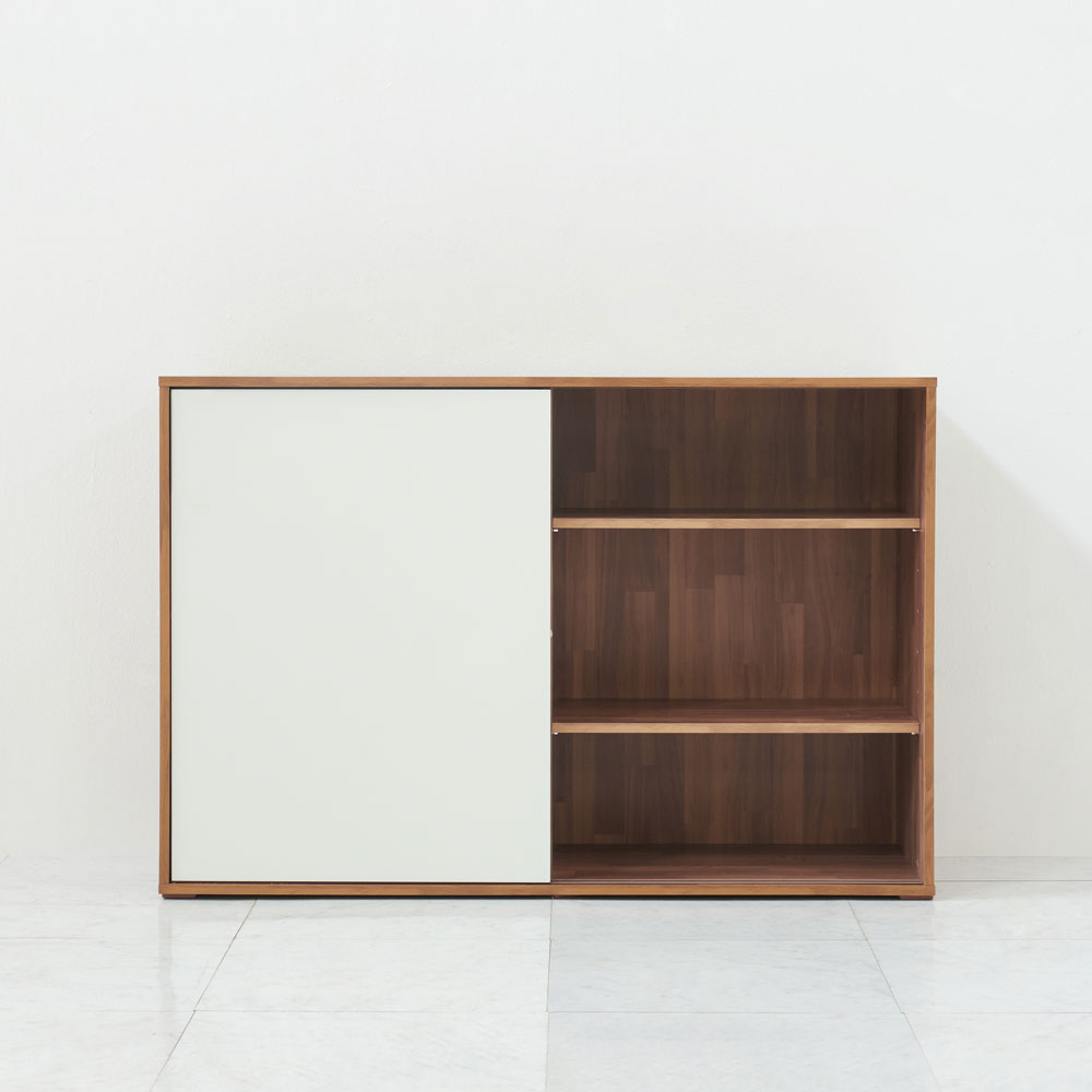 올굿퍼니처 슬라이딩 다용도 수납장 미닫이 틈새 슬림 높은 슬라이드 도어 1200x400x800mm, 3단, 멀바우화이트 - 상품 이미지