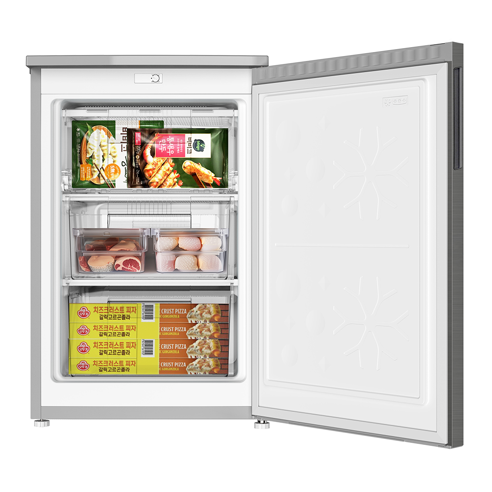 더함 미니 냉동고 스탠드 미니 급속 냉동 1도어 냉동고 가정용 소형 실버 냉동고 85L