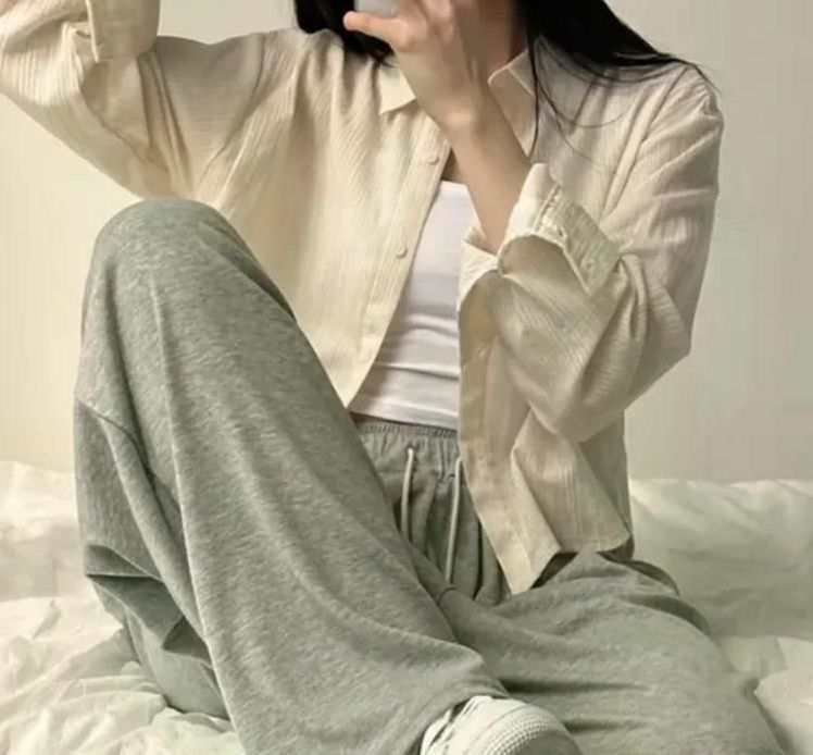 무료반품 여친룩 스트라이프 크롭 탑 여성 디자인 레이어 셔츠 옷깃 싱글 브레스트 블루 - 상세 이미지 3